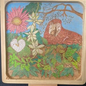 Pink and Green Floral Relief Drawing